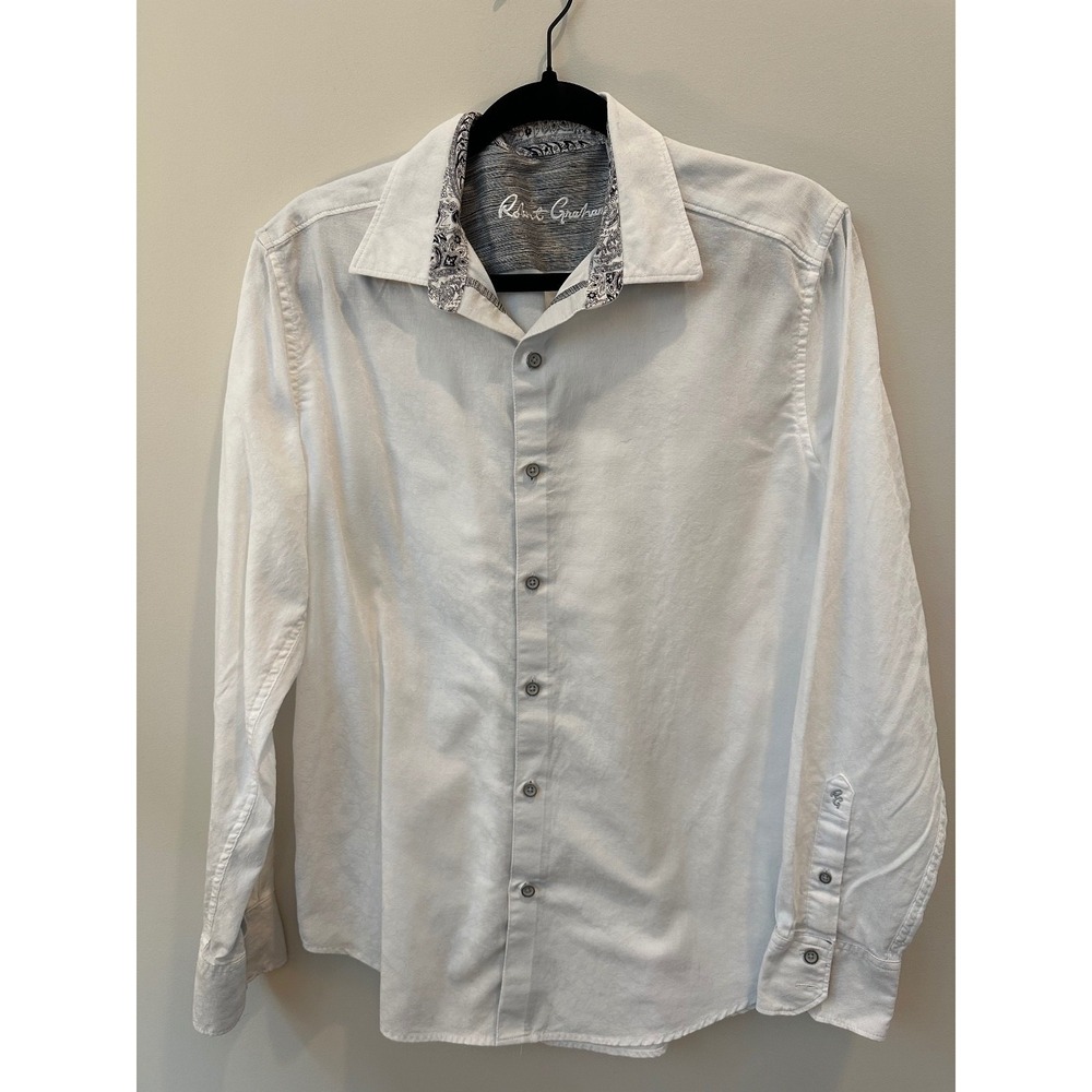 Robert Graham Mens M White Paisley Flip Cuff Button Down Dress Shirt